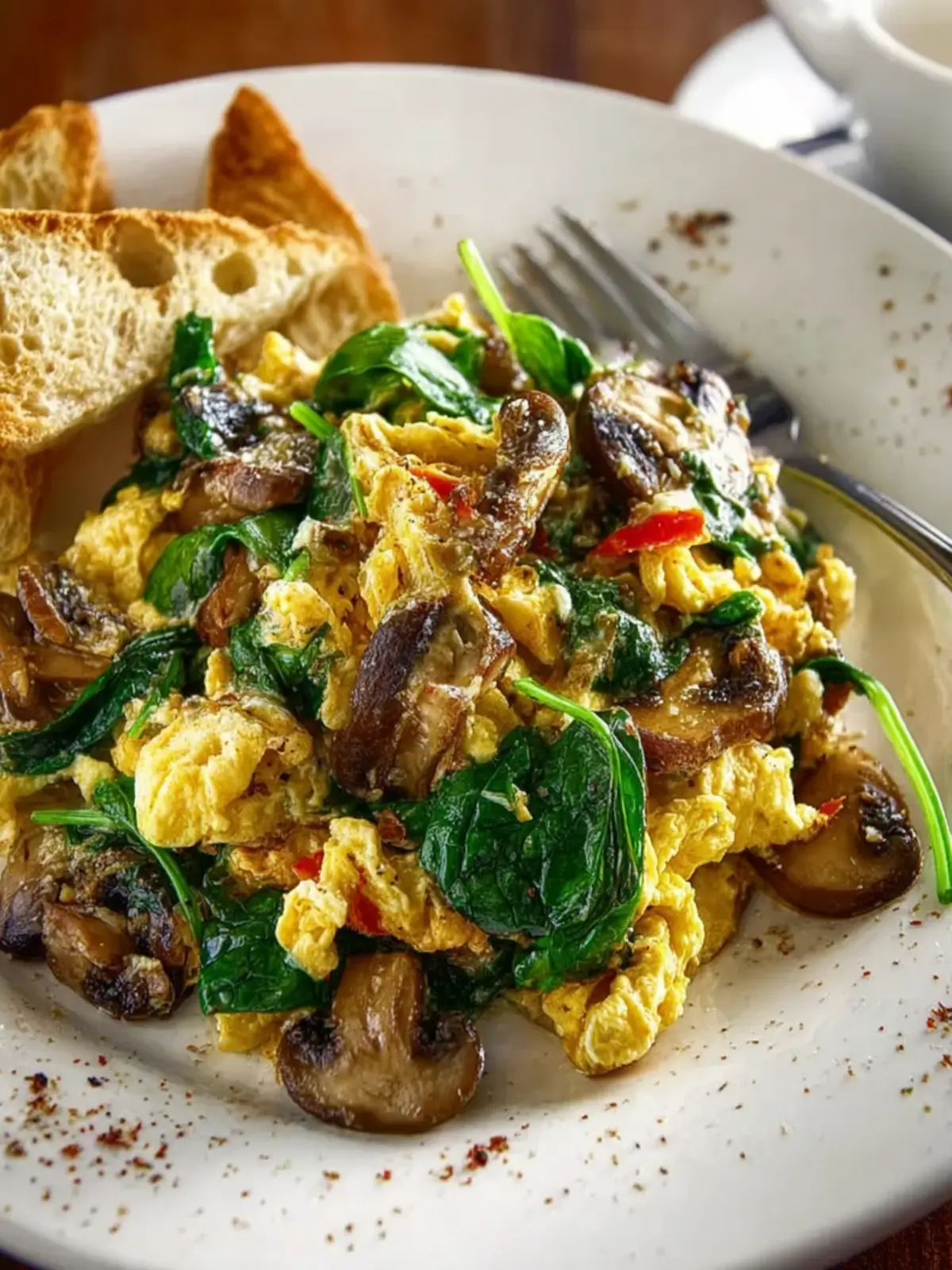 Mushroom Spinach Scrambled Eggs First Image