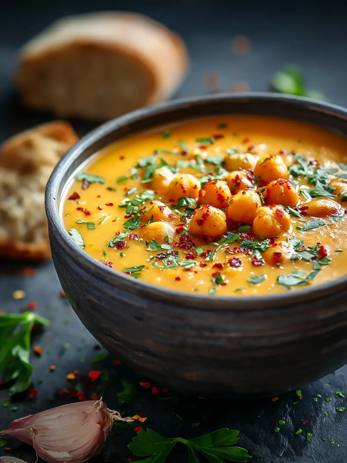 Vegan Garlic Chickpea Soup First Image