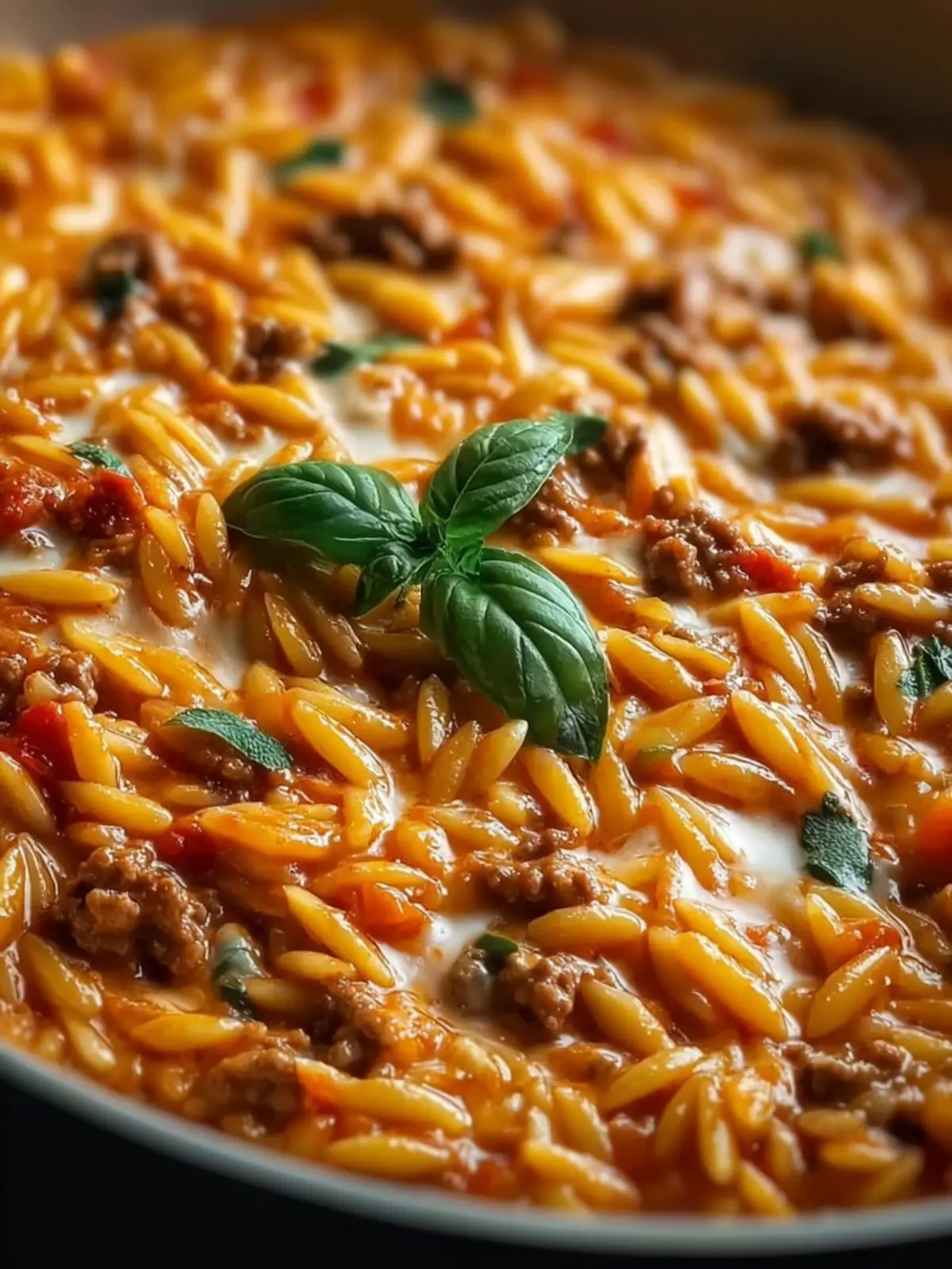 Ground Beef Orzo with Tomato Cream Sauce First Image