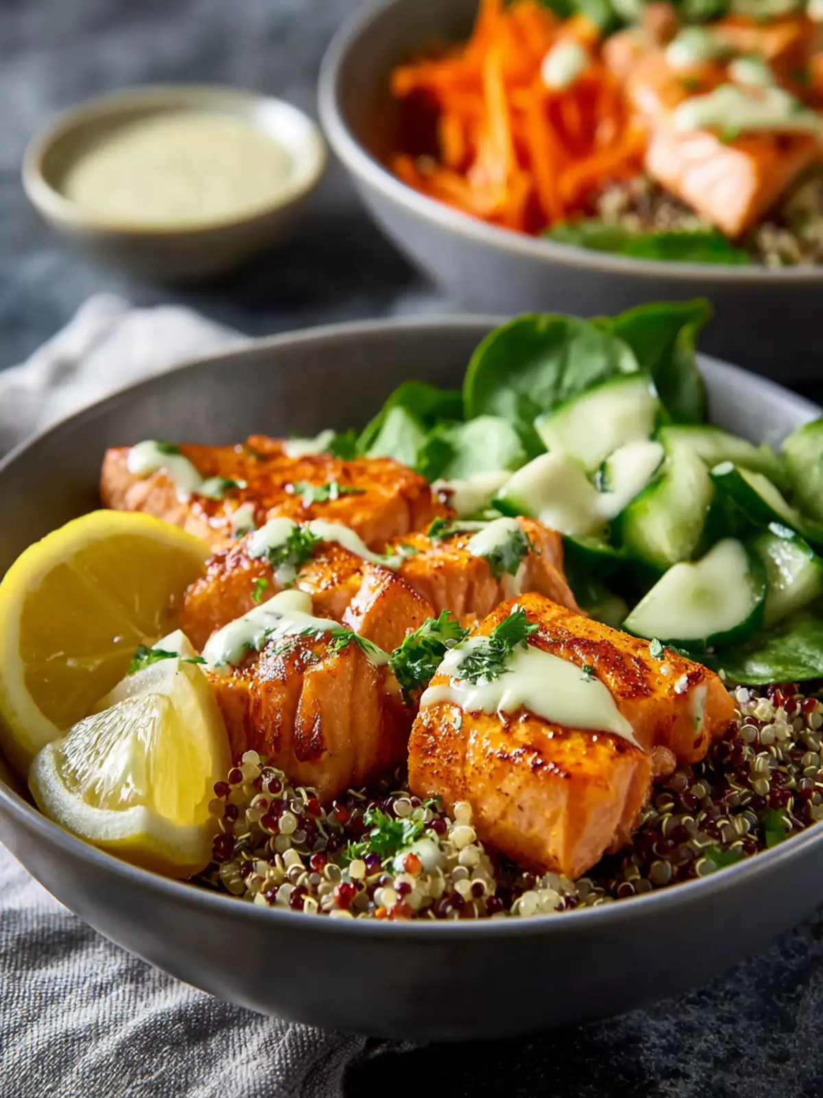 Vibrant Salmon Quinoa Bowls With Zesty Lemon-Dijon Drizzle First Image
