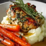 Garlic Herb Chicken with Mashed Potatoes and Glazed Carrots First Image