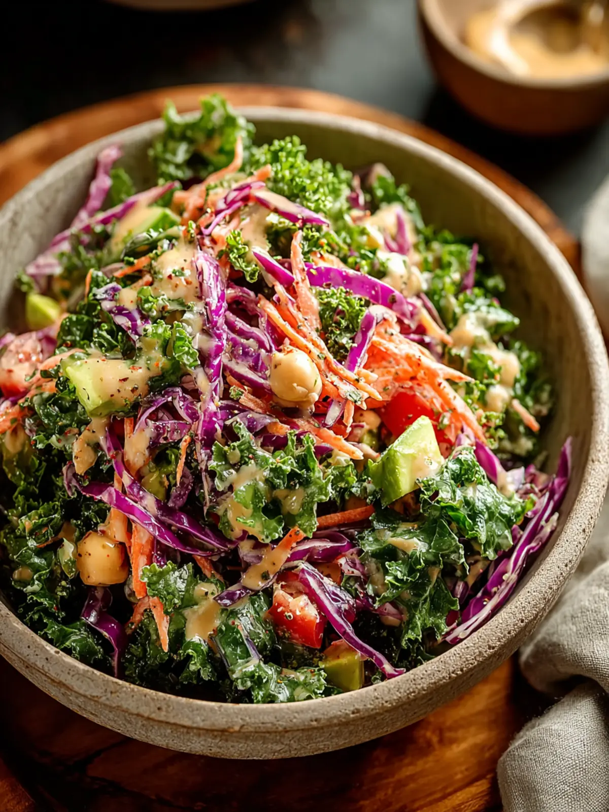 Chopped Kale Cabbage Salad with Sweet Mustard Dressing De… First Image